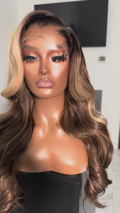Glueless Honey Blonde Highlighted Frontal